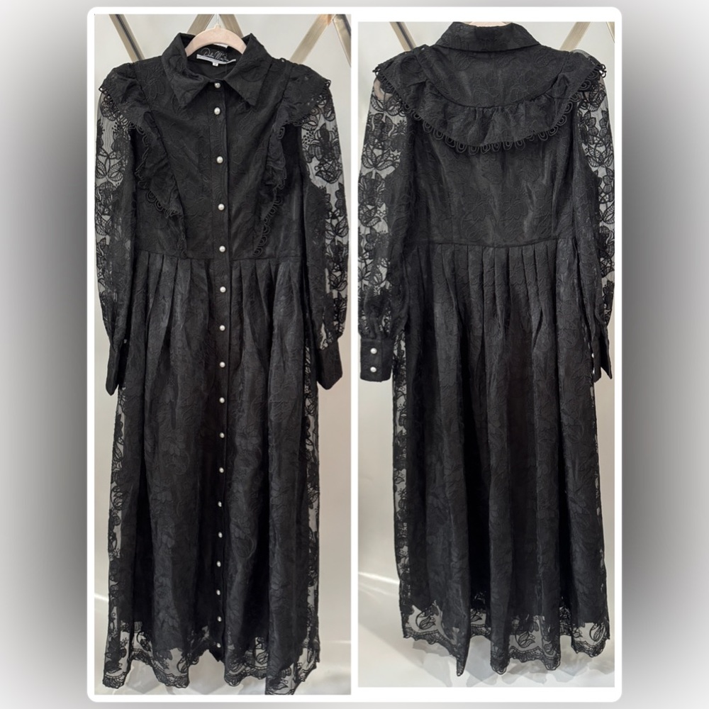Dalia MacPhee Black Lace gown dress lace #nwt medium robe